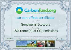 A Quick Guide to Carbon Offsetting 2 E-Certificate for Gondwana Ecotours from Carbonfund.org for having offset 150 tonnes of carbon emissions